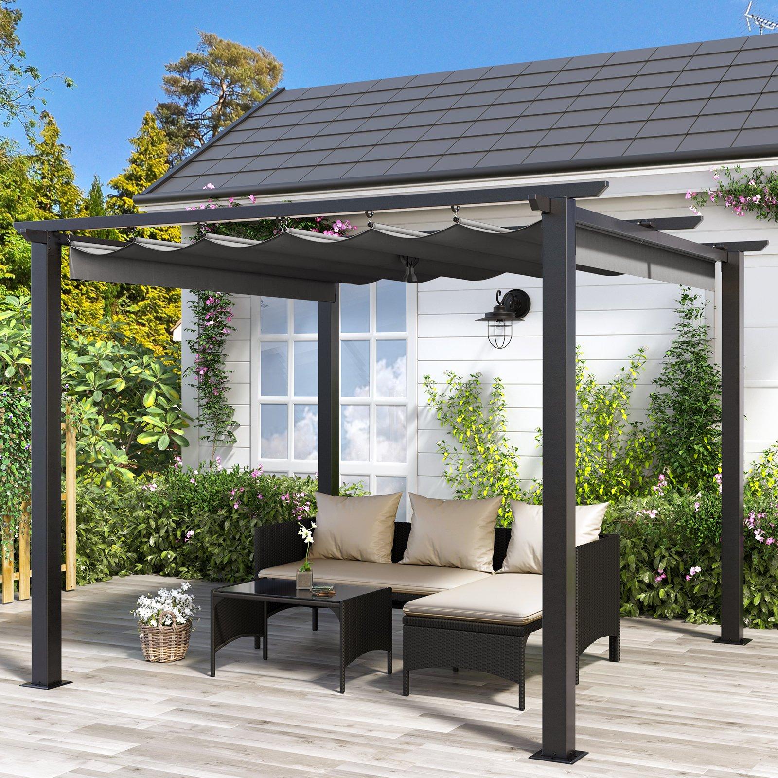 3x3M Outdoor Retractable Pergola with Canopy Patio Metal Shelter for Garden Lawn Patio Grey